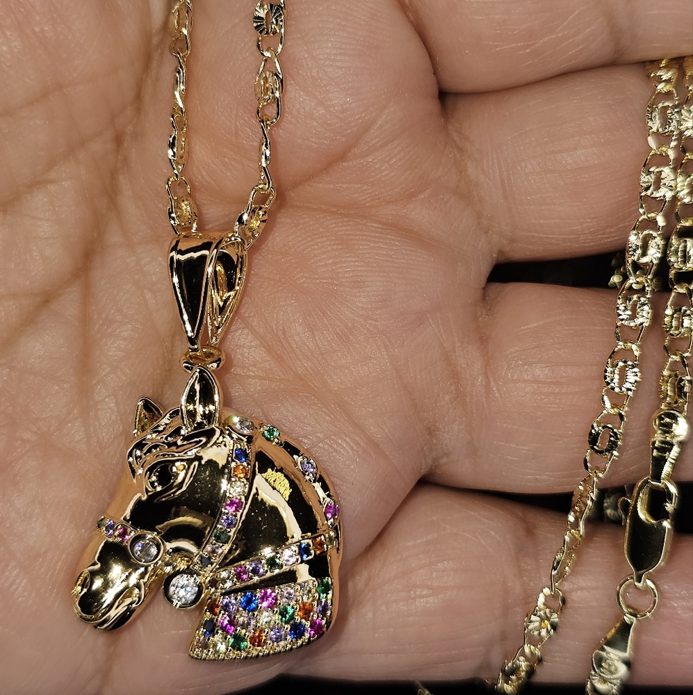 Gold Multicolor Horse Pendant Necklace